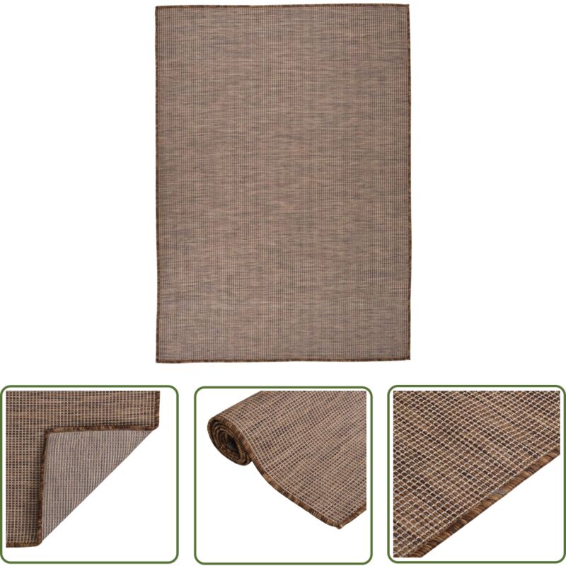 The Living Store - Tapis à tissage plat d'extérieur 140x200 cm Marron - Tapis D'extérieur - Tapis Résistant Aux Intempéries - Tapis Anti Uv - Tapis