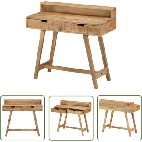 The Living Store Bureau 100x45x90 cm Bois de manguier brut solide - Bureau En Bois - Bureau Vintage - Bureau Design - Bureau Industriel - Bureau Rustique