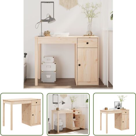 The Living Store Bureau 100x50x75 cm Bois massif de pin - Bureau En Bois - Bureau D'ordinateur - Bureau D'étude - Meuble De Bureau - Table De Travail