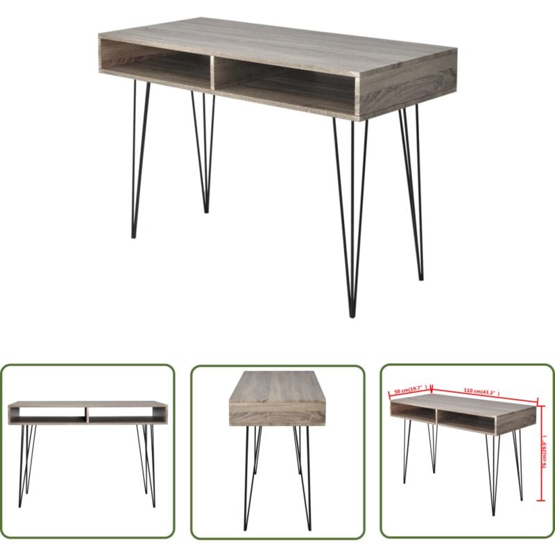The Living Store - Bureau avec 2 compartiments Gris - Bureau - Meubles De Bureau - Bureau Design - Bureau Compact - Bureau Multifonction