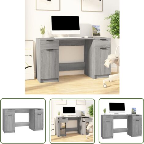 The Living Store Bureau avec armoire latérale Sonoma gris Bois d'ingénierie - Bureau - Meuble De Bureau - Bureau D'ordinateur - Bureau D'étude - Design Moderne