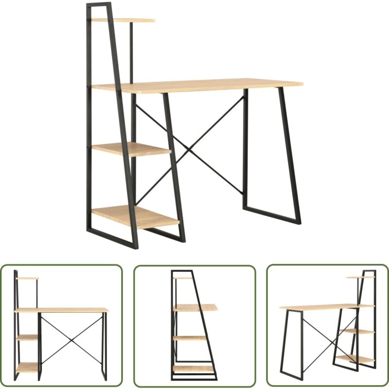 The Living Store - Bureau avec étagère Noir et chêne 102x50x117 cm - Bureau - Meuble De Bureau - Bureau Design - Étagère Murale - Rangement Bureau