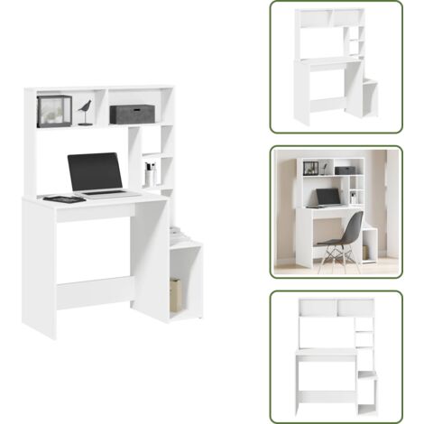 The Living Store Bureau avec étagères blanc 100x45x140 cm bois d'ingénierie - Bois d'ingénierie
