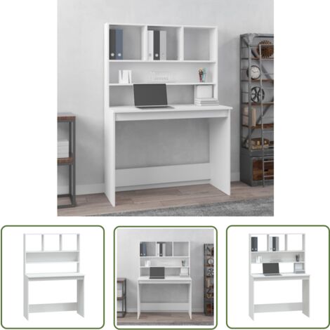 The Living Store Bureau avec étagères Blanc 102x45x148 cm Bois d'ingénierie - Bureau En Bois - Bureau Simple - Bureau D'étude - Meuble De Bureau - Bureau Blanc