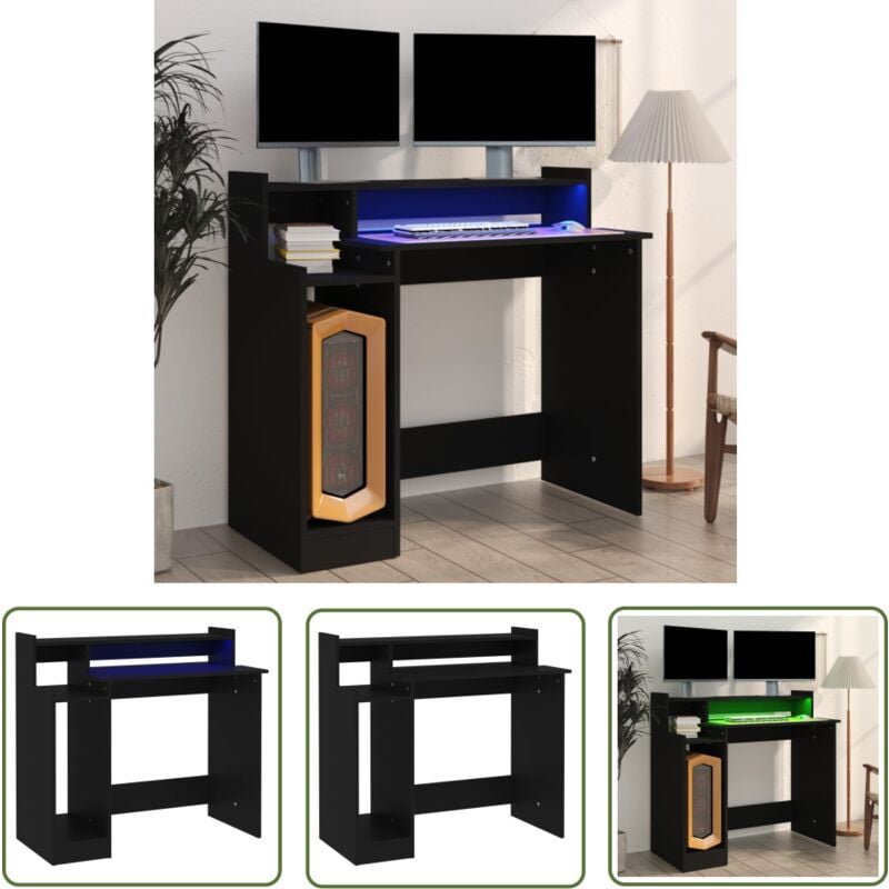 The Living Store - Bureau avec lumières led noir 97x45x90 cm bois d'ingénierie - Bureau Moderne - Bureau Design - Bureau Informatique - Bureau