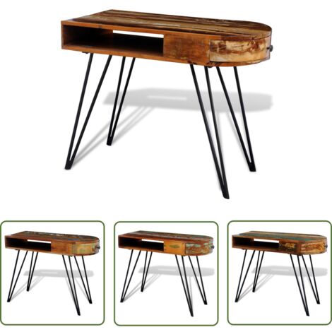 The Living Store Bureau avec pieds en fer Bois de récupération solide - Bureau En Bois Recyclé - Bureau Vintage - Bureau Design - Meubles Uniques - Meubles Artisanaux