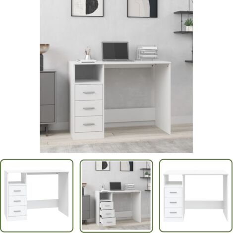 The Living Store Bureau avec tiroirs Blanc 102x50x76 cm Bois d'ingénierie - Bureau En Bois - Bureau Design - Bureau Blanc - Bureau Informatique - Bureau Étudiant