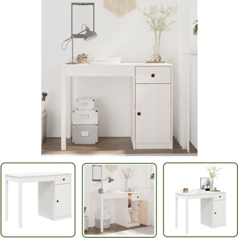 The Living Store Bureau Blanc 100x50x75 cm Bois massif de pin - Bureau En Bois - Bureau D'ordinateur - Bureau D'étude - Meuble De Bureau - Meuble De Salon