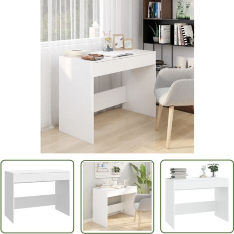 The Living Store Bureau Blanc 101x50x76,5 cm Aggloméré - Bureau Blanc - Bureau Informatique - Meuble De Bureau - Table De Travail - Espace De Travail