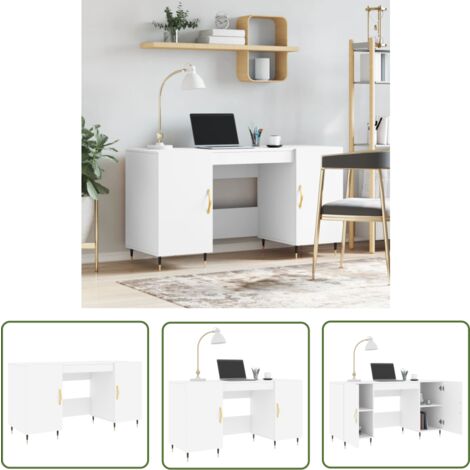 The Living Store Bureau blanc 140x50x75 cm bois d'ingénierie - Bureau Blanc - Bureau Compact - Bureau Étudiant - Meuble De Bureau - Mobilier De Chambre