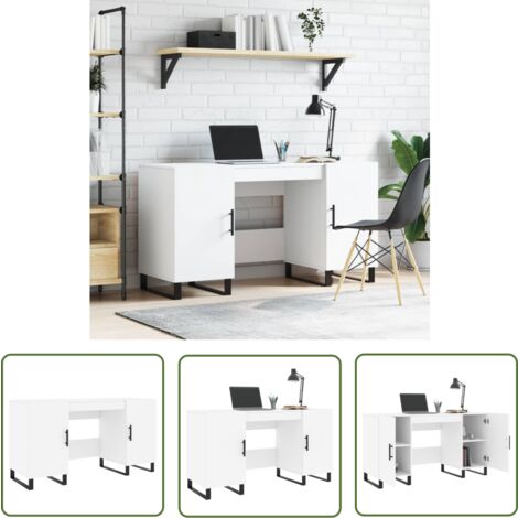 The Living Store Bureau blanc 140x50x75 cm bois d'ingénierie - Bureau Blanc - Bureau D'étude - Meuble De Bureau - Bureau Informatique - Design Industriel