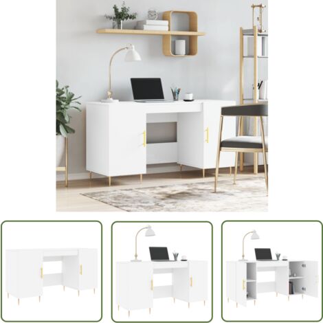 The Living Store Bureau blanc 140x50x75 cm bois d'ingénierie - Bureau Blanc - Bureau Informatique - Bureau D'étude - Meuble De Bureau - Mobilier De Bureau