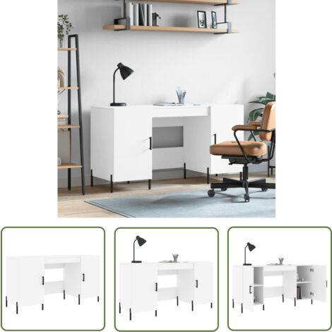 The Living Store Bureau blanc 140x50x75 cm bois d'ingénierie - Bureau D'étude - Bureau Compact - Meuble De Bureau - Bureau Design - Bureau Moderne
