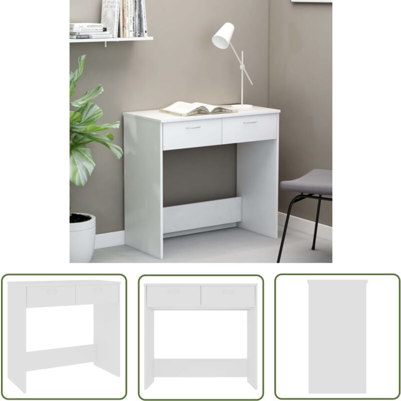 The Living Store Bureau Blanc 80x40x75 cm Bois d'ingénierie - Bureau Blanc - Bureau Design - Bureau Compact - Bureau Enfant - Bureau Étudiant