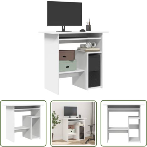 The Living Store Bureau Blanc 80x45x74 cm Bois d’ingénierie - Bureau Blanc - Bureau Informatique - Meuble De Bureau - Bureau Design - Bureau Compact