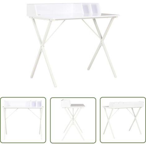 The Living Store Bureau Blanc 80x50x84 cm - Bureau D'angle - Bureau Blanc - Bureau Compact - Bureau Ergonomique - Meuble De Bureau