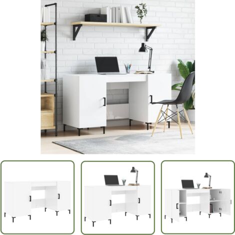 The Living Store Bureau Blanc brillant 140x50x75 cm Bois d'ingénierie - Bureau - Meuble De Bureau - Bureau D'étude - Bureau Design - Bureau Compact