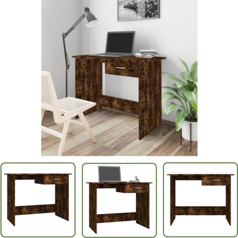 The Living Store Bureau Chêne fumé 100x50x76 cm Bois d'ingénierie - Bureau En Bois - Bureau Design - Bureau Compact - Bureau Ordinateur - Meuble De Bureau