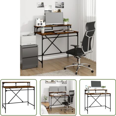 The Living Store Bureau chêne fumé 100x50x90 cm bois d'ingénierie et fer - Bureau Industriel - Bureau Moderne - Bureau Chêne Fumé - Meuble De Bureau - Bureau Informatique
