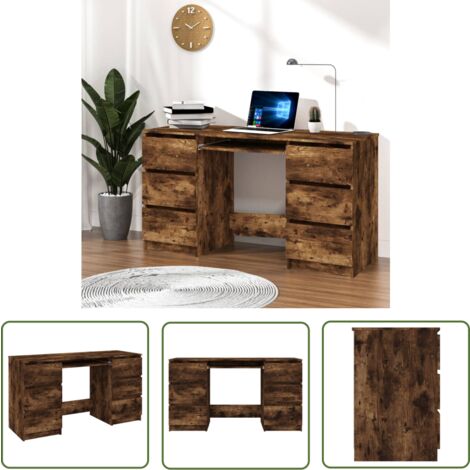 The Living Store Bureau Chêne fumé 140x50x77 cm Bois d'ingénierie - Bureau - Meuble De Bureau - Bureau Informatique - Bureau D'étude - Bois D'ingénierie