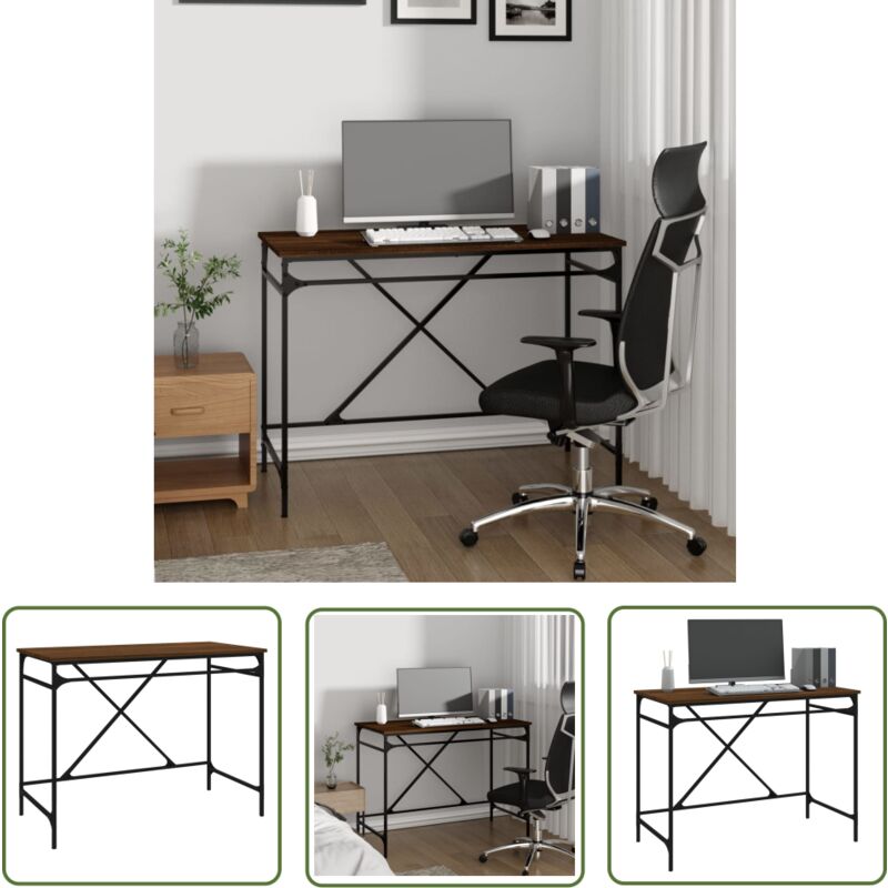 The Living Store - Bureau chêne marron 100x50x75 cm bois d'ingénierie et fer - Bureau Industriel - Bureau Chêne Marron - Bureau Informatique - Meuble