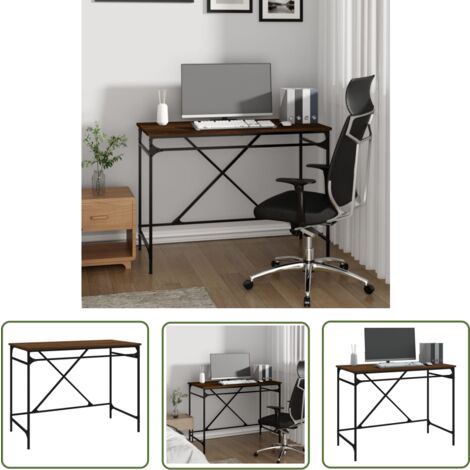 The Living Store Bureau chêne marron 100x50x75 cm bois d'ingénierie et fer - Bureau Industriel - Bureau Chêne Marron - Bureau Informatique - Meuble De Bureau - Style Industriel