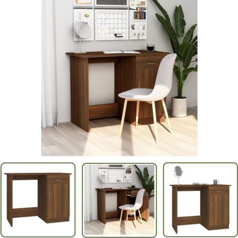 The Living Store Bureau Chêne marron 100x50x76 cm Bois d'ingénierie - Bureau En Bois - Bureau Design - Bureau Compact - Bureau Ordinateur - Bureau Étudiant