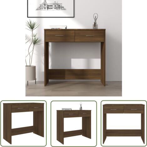 The Living Store Bureau chêne marron 80x40x75 cm bois d'ingénierie - Bureau En Bois - Bureau Design - Bureau Compact - Bureau Étudiant - Meuble De Rangement