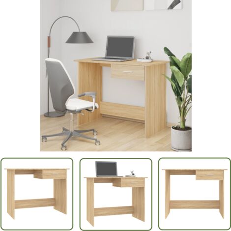 The Living Store Bureau Chêne sonoma 100x50x76 cm Bois d’ingénierie - Bureau Ordinateur - Bureau Design - Bureau Compact - Bureau Avec Tiroir - Meuble De Bureau