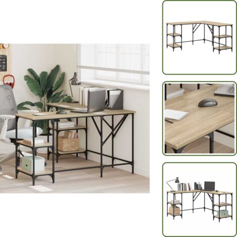 The Living Store Bureau chêne sonoma 139x139x75 cm bois d'ingénierie - Bureau En Bois - Bureau Informatique - Bureau Design - Bureau Moderne - Bureau Chêne