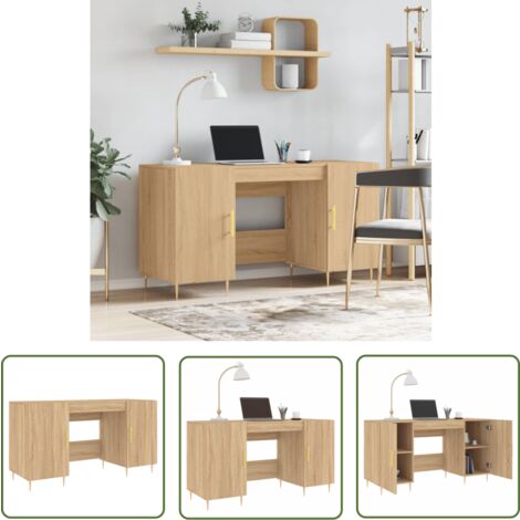 The Living Store Bureau chêne sonoma 140x50x75 cm bois d'ingénierie - Bureau D'étude - Bureau Compact - Meuble De Bureau - Bureau Design - Bureau Industriel