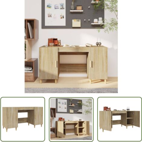 The Living Store Bureau Chêne sonoma 140x50x75 cm Bois d'ingénierie - Bureau Ordinateur - Bureau Chêne - Meuble De Bureau - Bureau Moderne - Bureau Design