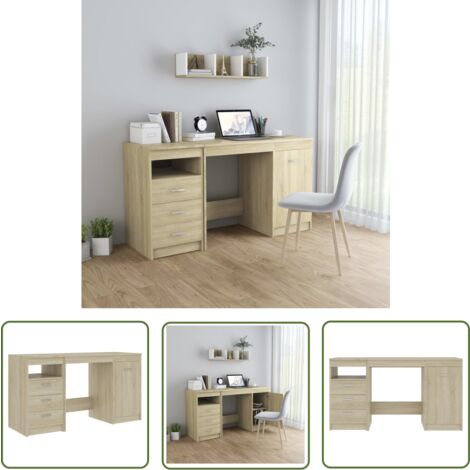 The Living Store Bureau Chêne sonoma 140x50x76 cm Bois d’ingénierie - Bureau Design - Bureau Moderne - Bureau Chêne Sonoma - Bureau Informatique - Bureau Avec Tiroir