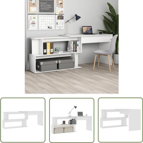 The Living Store Bureau d'angle Blanc 200x50x76 cm Bois d'ingénierie - Bureau D'angle - Bureau Blanc - Meuble De Bureau - Bureau Informatique - Bureau Compact