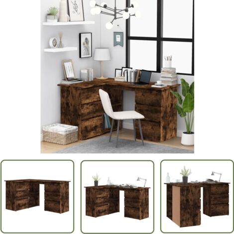 The Living Store Bureau d'angle Chêne fumé 145x100x76 cm Bois d'ingénierie - Bureau D'angle - Bureau En Bois - Meuble De Bureau - Bureau Design - Bureau Compact