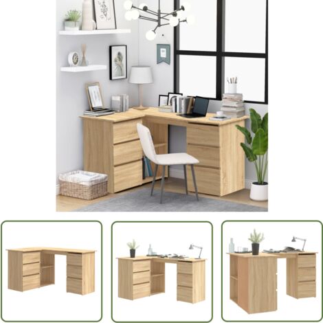 The Living Store Bureau d'angle Chêne sonoma 145x100x76 cm Bois d'ingénierie - Bureau D'angle - Bureau Informatique - Meuble De Bureau - Bureau Design - Bureau Chêne Sonoma