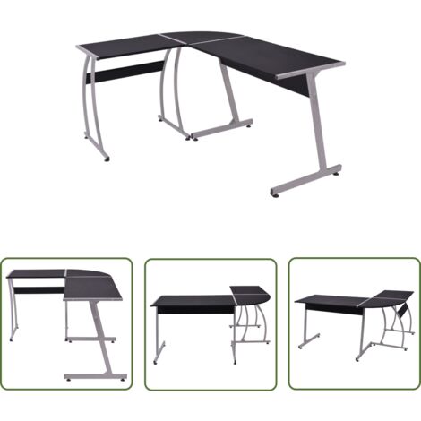The Living Store Bureau d'angle en forme de L Noir - Bureau D'angle - Bureau Noir - Meuble De Bureau - Bureau Design - Bureau Moderne