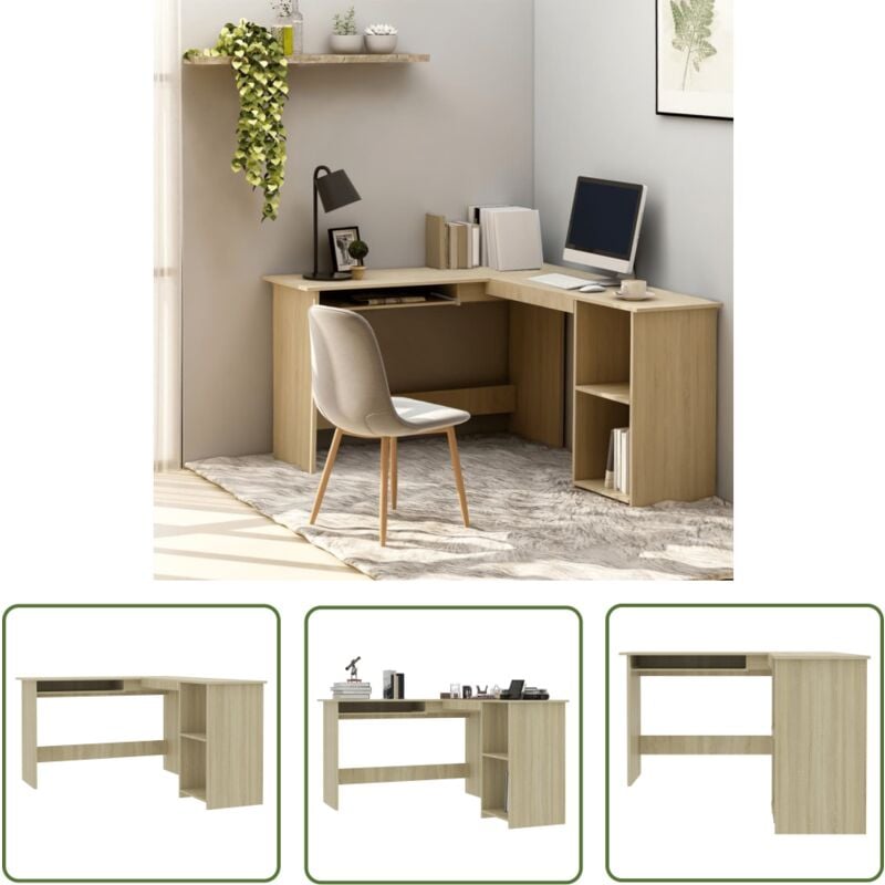 The Living Store - Bureau d'angle en forme de l Chêne sonoma Bois d'ingénierie - Bureau D'angle - Bureau Design - Bureau Moderne - Bureau Chêne