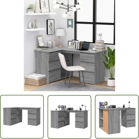The Living Store Bureau d'angle Sonoma gris 145x100x76 cm Bois d'ingénierie - Bureau D'angle - Bureau En Bois - Meuble De Bureau - Bureau Design - Bureau Ergonomique