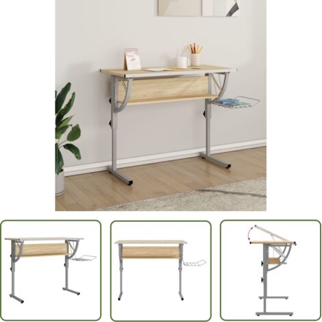 The Living Store Bureau d'artisanat chêne sonoma et gris 110x53x(58-87) cm - Bureau D'atelier - Bureau Étudiant - Bureau Informatique - Meuble De Bureau - Bureau Ajustable