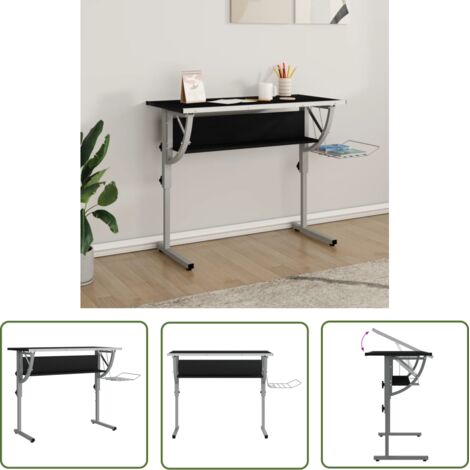 The Living Store Bureau d'artisanat noir et gris 110x53x(58-87) cm - Bureau D'artiste - Bureau Étudiant - Bureau Informatique - Meuble De Bureau - Table De Dessin