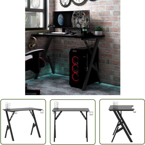 The Living Store Bureau de jeu avec pieds en forme de Y Noir 90x60x75 cm - Bureau De Jeu - Bureau Gamer - Table De Jeu - Mobilier Gaming - Bureau Ergonomique