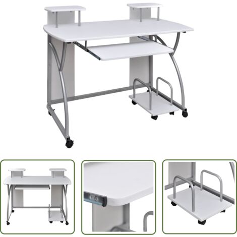 The Living Store Bureau d'ordinateur Blanc 110x52x88,5 cm Bois d’ingénierie - Bureau Informatique - Bureau D'ordinateur - Bureau Design - Bureau Moderne - Bureau Blanc