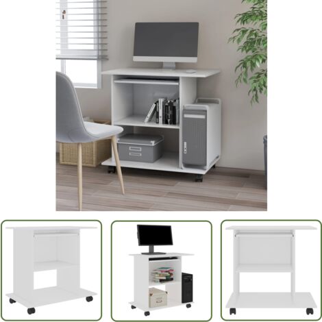 The Living Store Bureau d'ordinateur Blanc 80x50x75 cm Bois d'ingénierie - Bureau Informatique - Bureau Blanc - Bureau Design - Bureau Compact - Meuble De Bureau