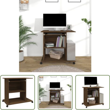 The Living Store Bureau d'ordinateur Chêne marron 80x50x75 cm Bois d'ingénierie - Bureau Informatique - Bureau Compact - Bureau Design - Bureau Modulaire - Meuble De Bureau