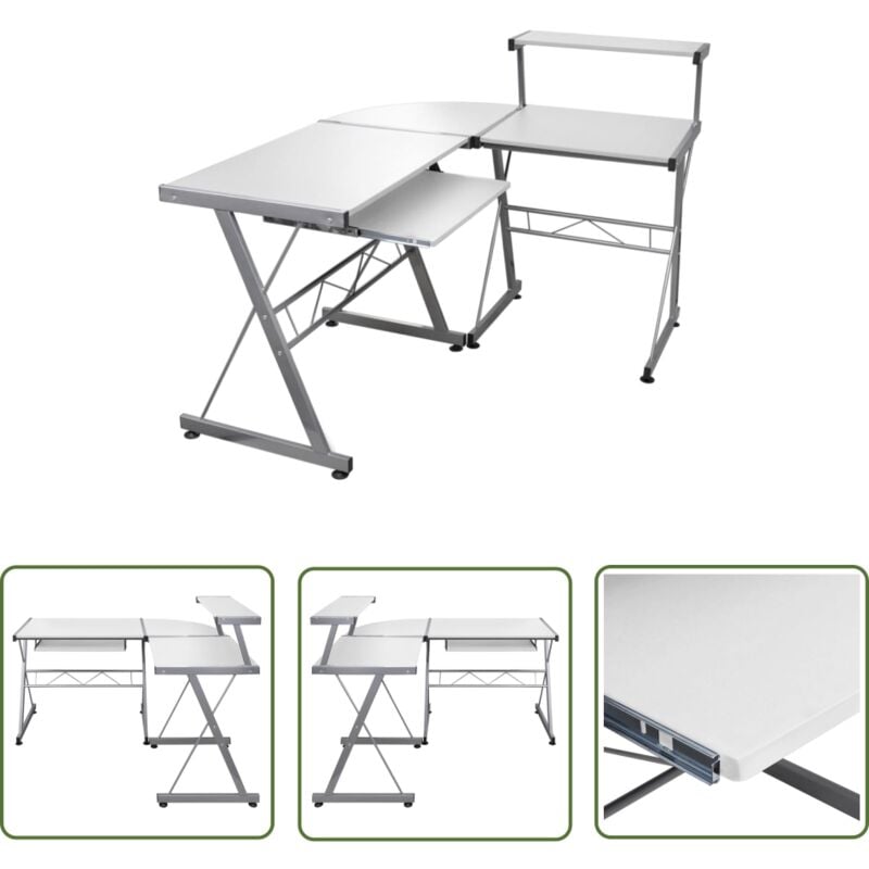 The Living Store - Bureau d'ordinateur d'angle Blanc 132x112x99 cm Bois ingénierie - Bureau Informatique - Bureau Angle - Bureau Design - Meuble De