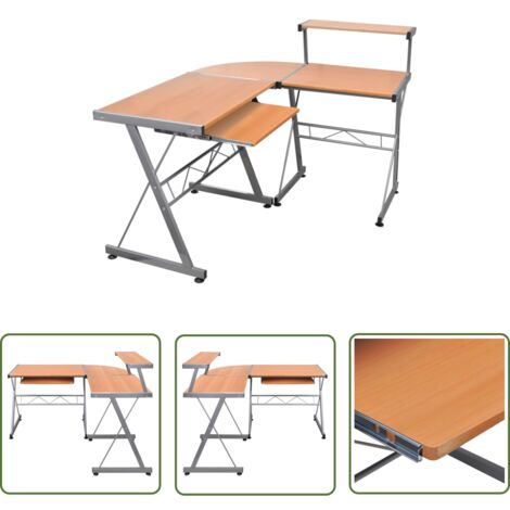 The Living Store Bureau d'ordinateur d'angle Marron 132x112x99cm Bois ingénierie - Bureau D'ordinateur - Bureau Angle - Bureau Design - Meuble De Bureau - Bureau Ergonomique