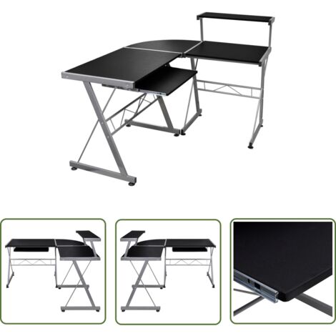 The Living Store Bureau d'ordinateur d'angle Noir 132x112x99cm Bois d'ingénierie - Bureau Informatique - Bureau D'angle - Bureau Design - Meuble De Bureau - Bureau Moderne