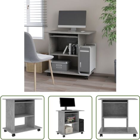 The Living Store Bureau d'ordinateur Gris béton 80x50x75 cm Bois d'ingénierie - Bureau Informatique - Bureau Gris - Bureau Design - Bureau Compact - Bureau Avec Tiroir