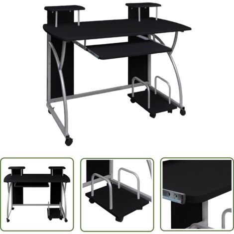 The Living Store Bureau d'ordinateur Noir 110x52x88,5 cm Bois d’ingénierie - Bureau Ordinateur - Bureau Gaming - Bureau D'étude - Meuble De Bureau - Bureau Design